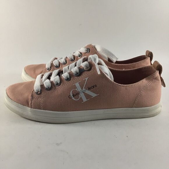 Calvin Klein Jeans Monna womens shoes lace up sneakers salmon pink white size 8 - Picture 3 of 8